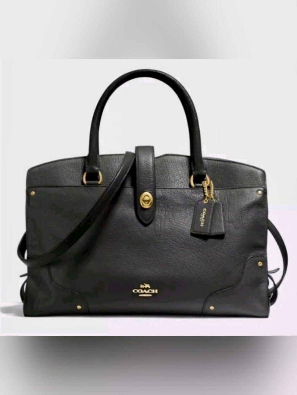 Coach Mercer 30 Black Pebbled Grain Leather Satchel